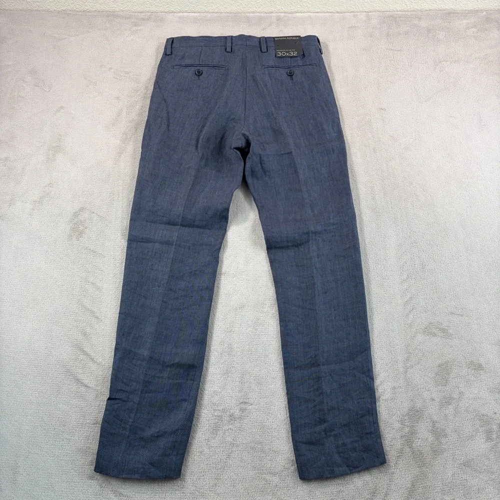 Banana Republic Modern Slim Fit Trouser Pants Navy 100% Linen Men 30x32 NWT $160